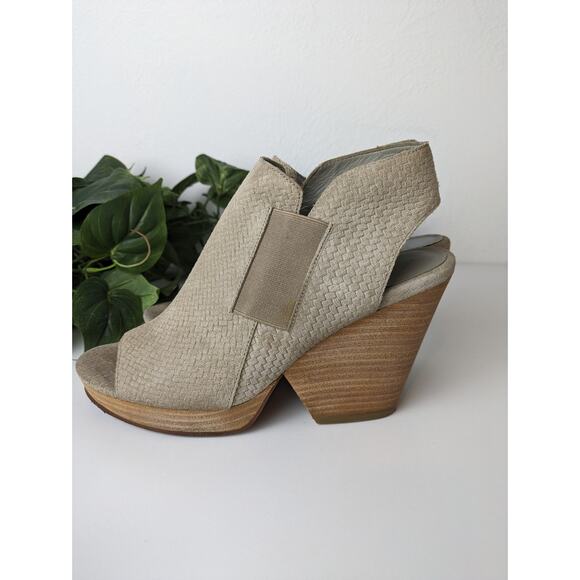 Eileen Fisher Boots Suede Peep Toe Slingback Textured Taupe Boho Fall Size 7 - Picture 6 of 11